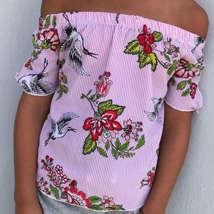 🌼2/15-Bird and flower off the shoulder shirt